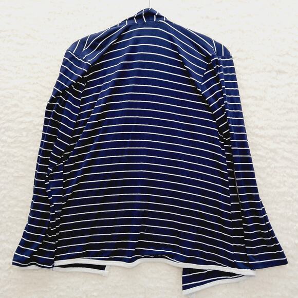 Sweater Open Cardigan Size L Navy Stripe Sailor Coastal Grandma Nautical Cruise - Picture 2 of 13